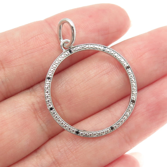 925 Sterling Silver Real Round-Cut Black Diamond Circle of Life Pendant