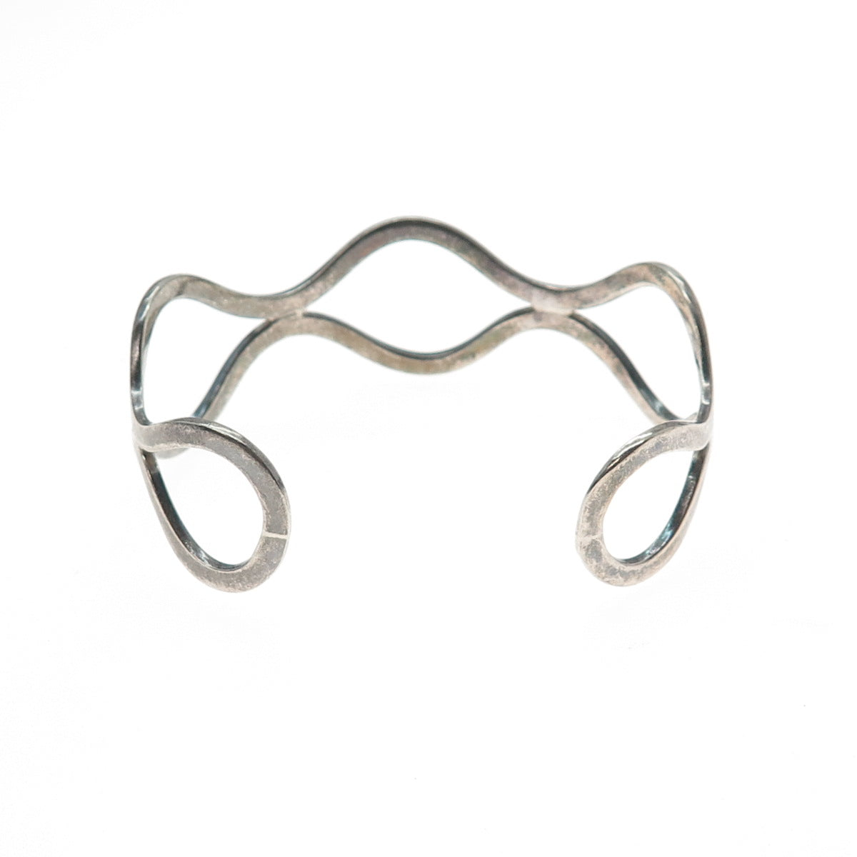 925 Sterling Silver Vintage Modernist Wavy Oxidized Adjustable Cuff Bracelet 7"