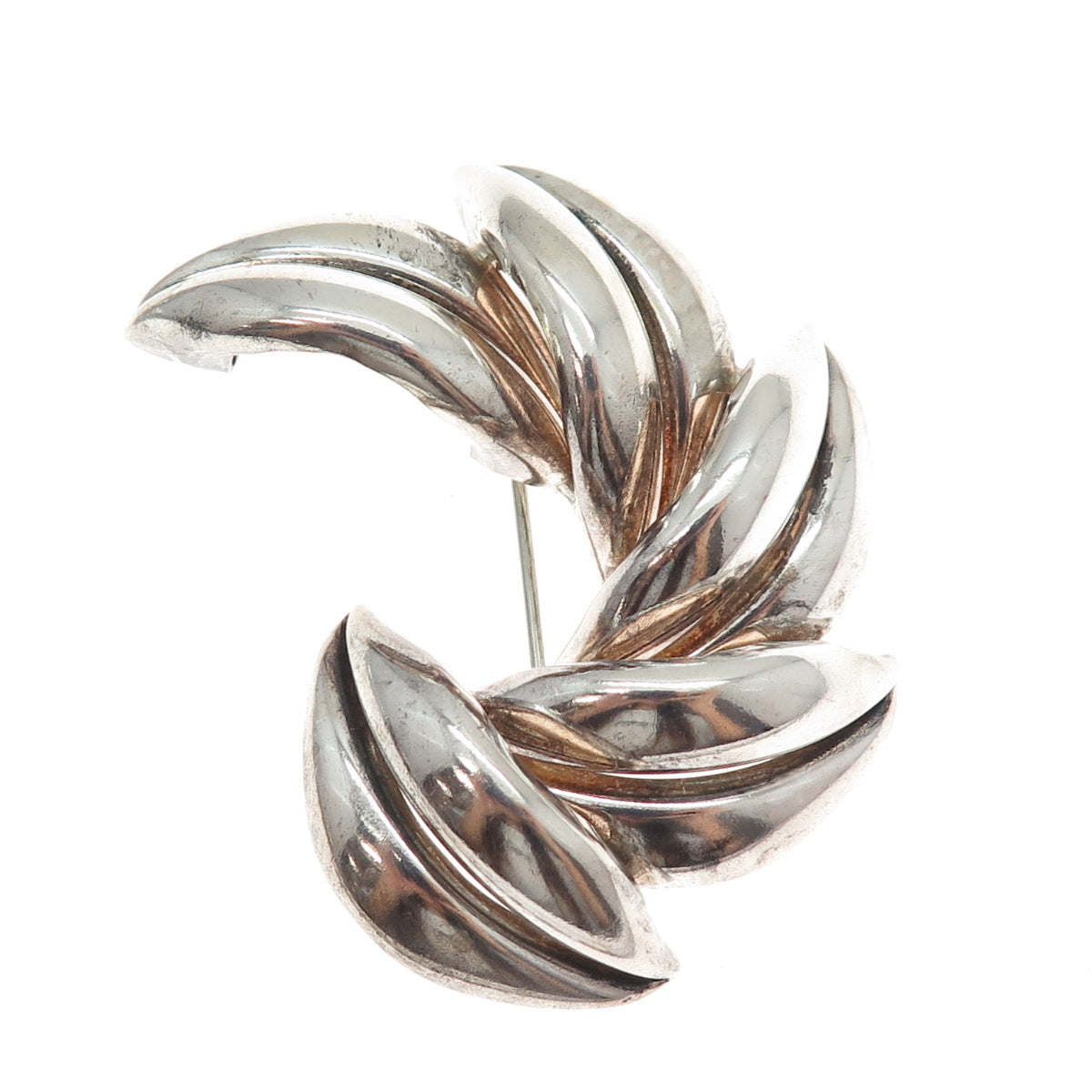 LARTM 925 Sterling Silver Vintage Modernist Floral Oxidized Pin Brooch