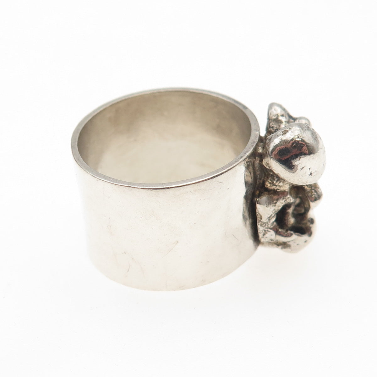 925 Sterling Vintage Real Red Garnet Modernist Nugget Oxidized Ring Size 8.75
