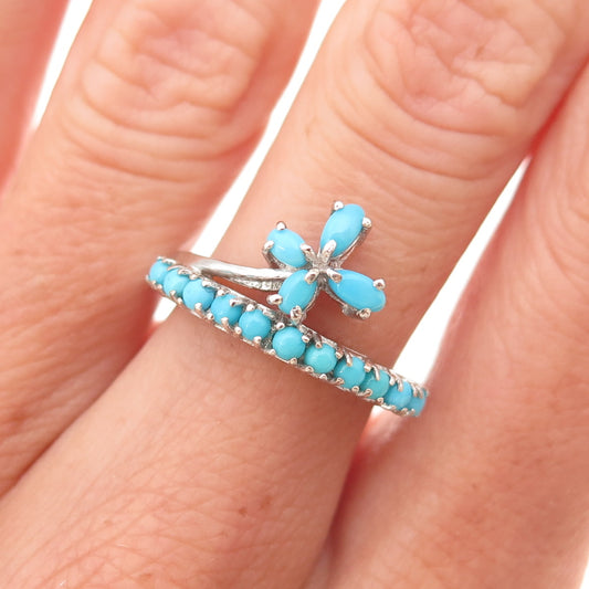 Chuck Clemency 925 Sterling Real Sleeping Beauty Turquoise Floral Ring Size 6.25