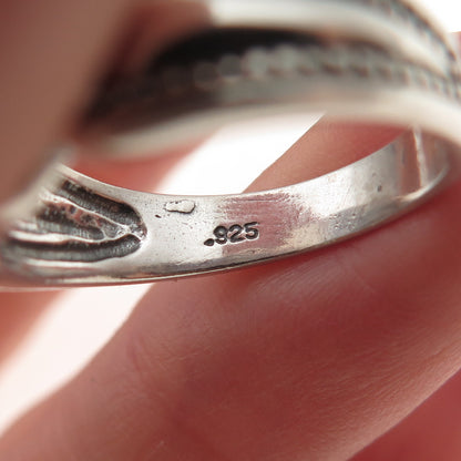 Shube 925 Sterling Silver Vintage Real Lapis Oxidized Ring Size 8.25