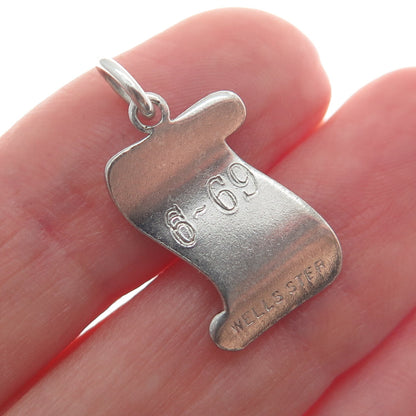 WELLS 925 Sterling Silver Vintage Enamel Diploma Minimalist Charm Pendant