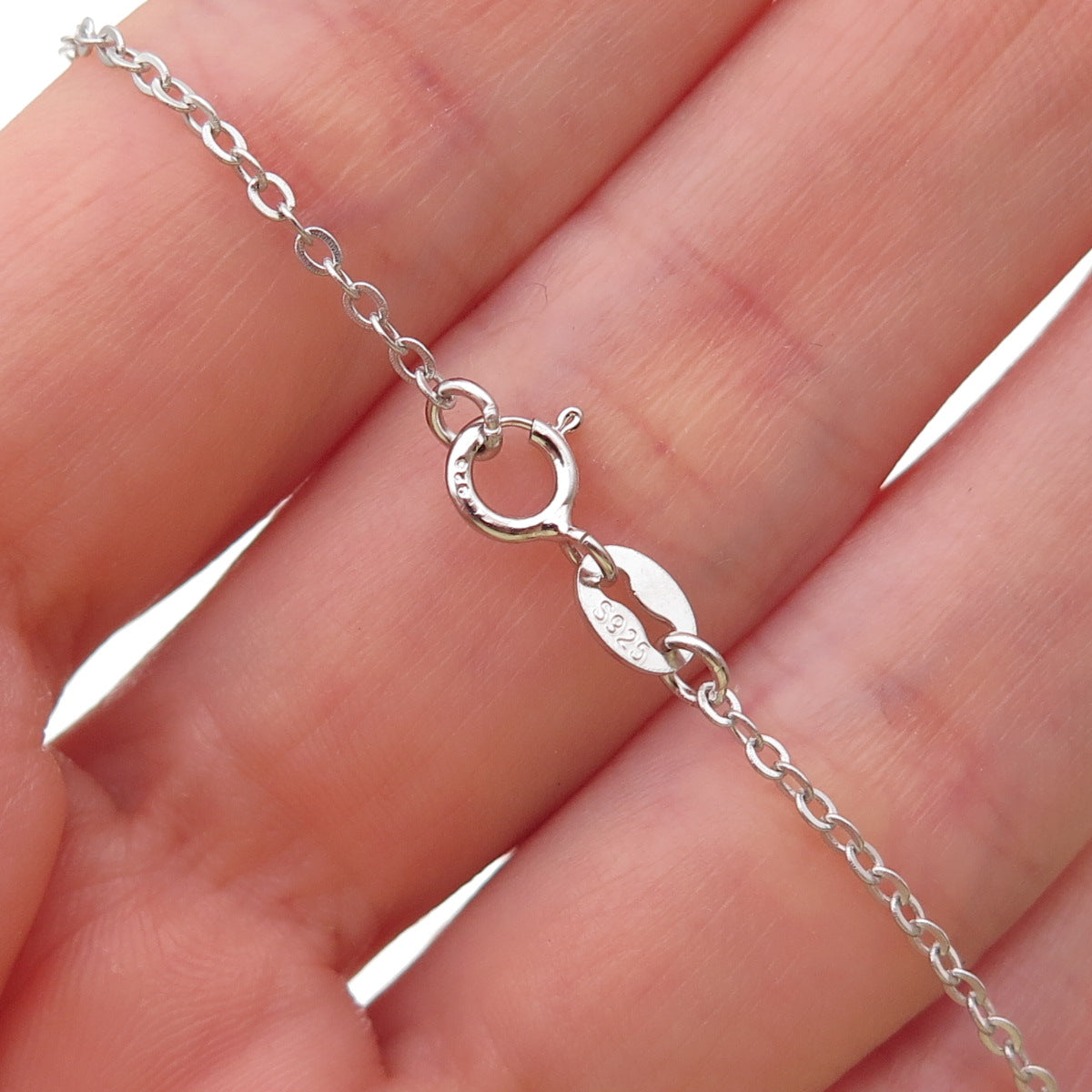 925 Sterling Silver Real Cat's Eye & C Z Cable Chain Necklace 18"