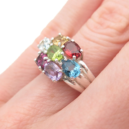 925 Silver Vintage Topaz Amethyst Tourmaline Garnet Citrine Peridot Ring Size 6
