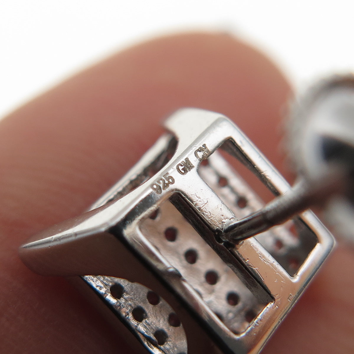 925 Sterling Silver Round-Cut C Z Square Stud Earrings