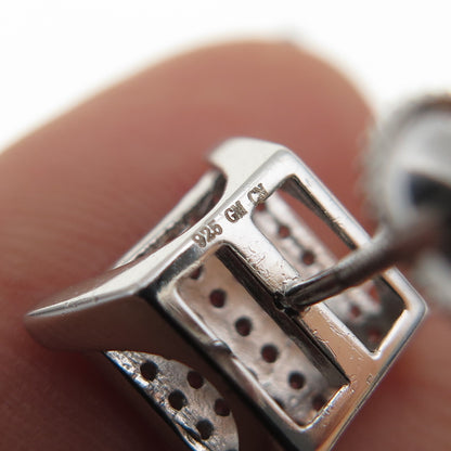 925 Sterling Silver Round-Cut C Z Square Stud Earrings
