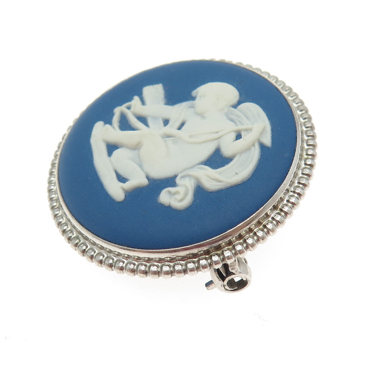 WEDGWOOD 925 Sterling Silver Vintage England Cameo Cupid Pin Brooch #76