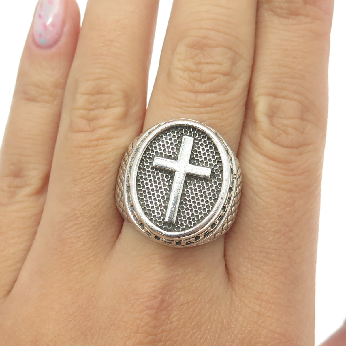 950 Silver Vintage Cross Religious Ring Size 9.5