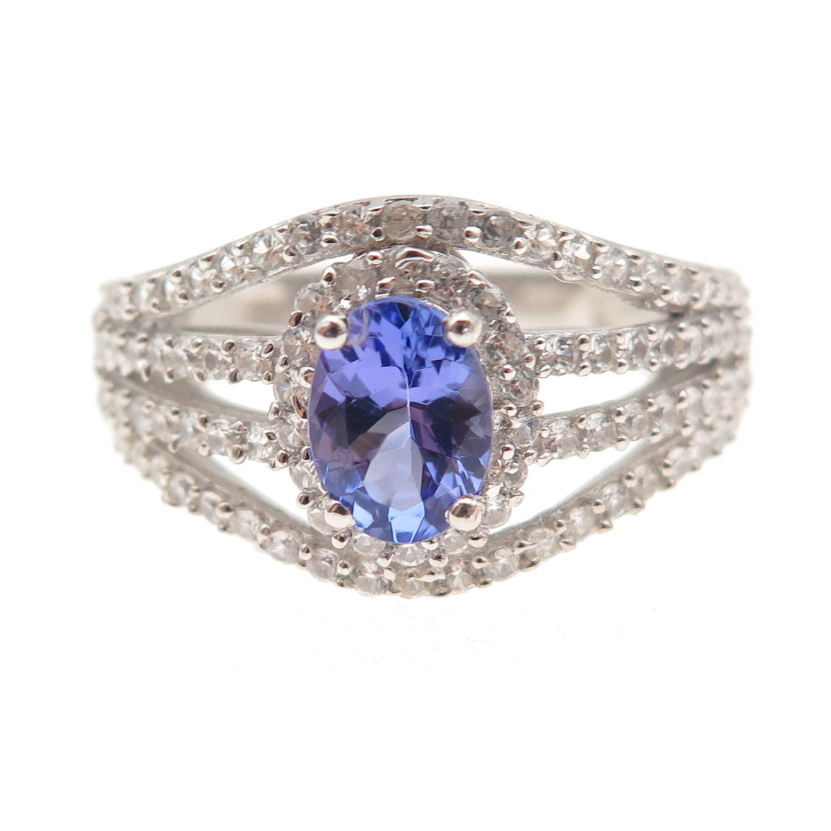 Chuck Clemency 925 Sterling Silver Real Tanzanite & White Topaz Ring Size 8.25