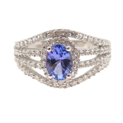 Chuck Clemency 925 Sterling Silver Real Tanzanite & White Topaz Ring Size 8.25