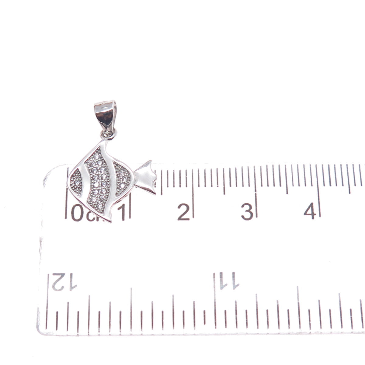 925 Sterling Silver Round-Cut C Z Angelfish Minimalist Charm Pendant