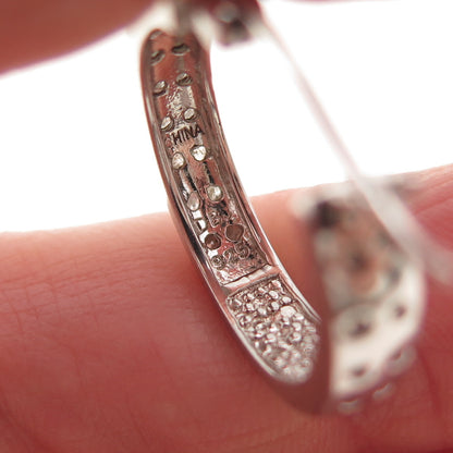 DEE BERKLE 925 Sterling Silver Real Round-Cut Diamond In & Out Hoop Earrings