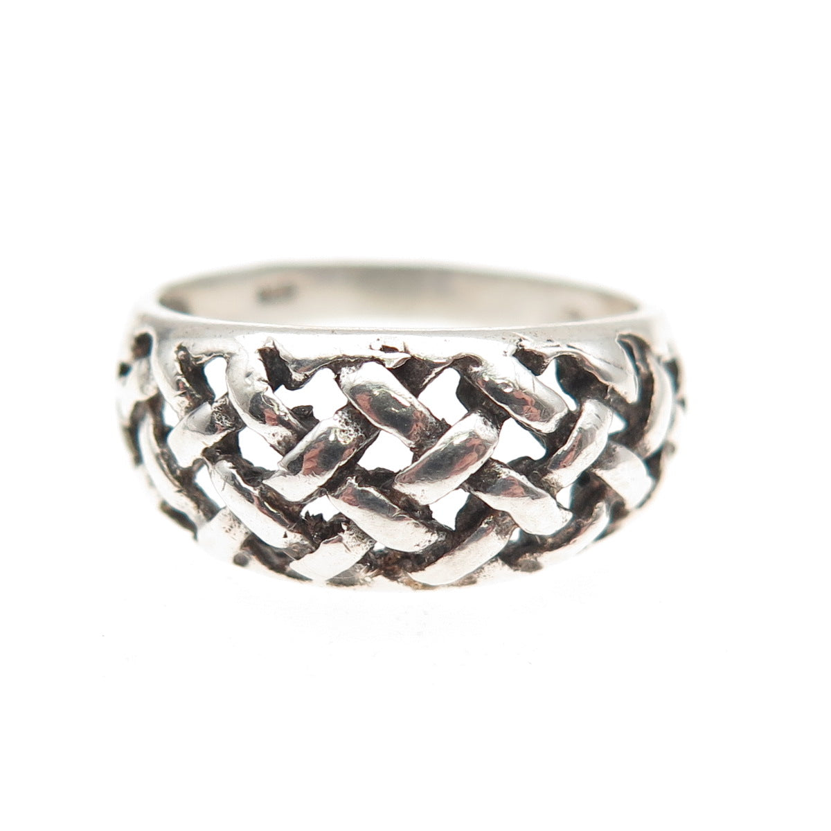 925 Sterling Silver Vintage Woven Oxidized Ring Size 6.25