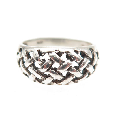 925 Sterling Silver Vintage Woven Oxidized Ring Size 6.25