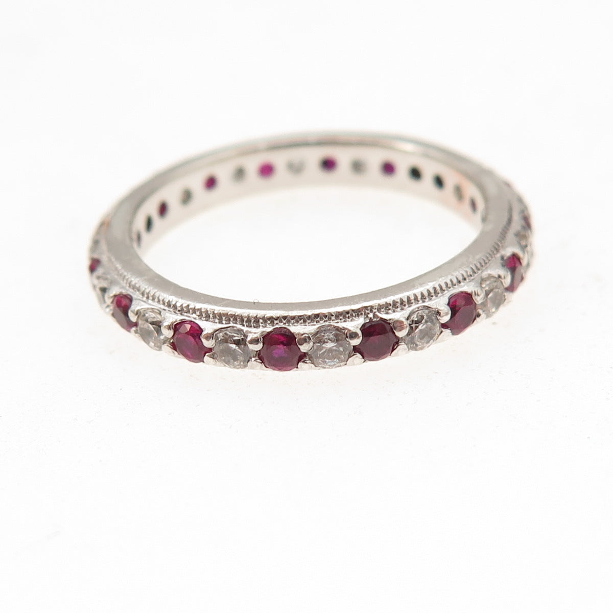 Tacori 925 Sterling Silver Lab-Created Ruby & C Z Eternity Band Ring Size 7.25