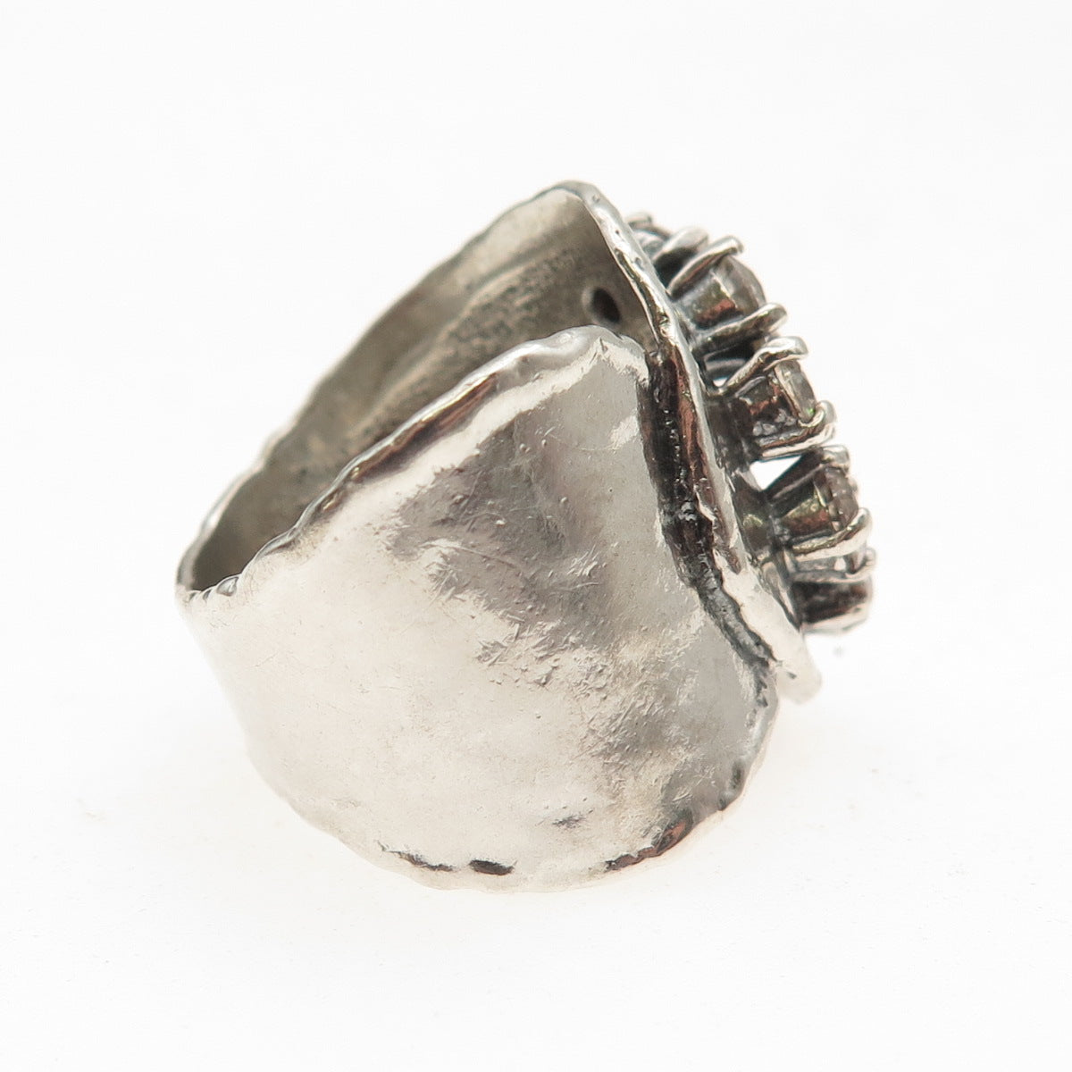 925 Sterling Silver Vintage Round-Cut C Z Modernist Oxidized Ring Size 7.5
