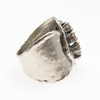 925 Sterling Silver Vintage Round-Cut C Z Modernist Oxidized Ring Size 7.5