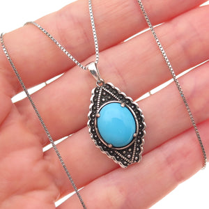 925 Sterling Silver Real Sleeping Beauty Turquoise Box Chain Necklace 18-20"