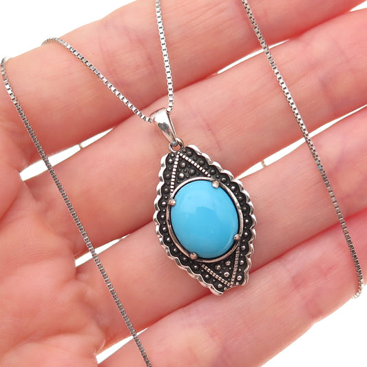 925 Sterling Silver Real Sleeping Beauty Turquoise Box Chain Necklace 18-20"