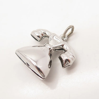 925 Sterling Silver Vintage Old Telephone 3D Minimalist Pendant