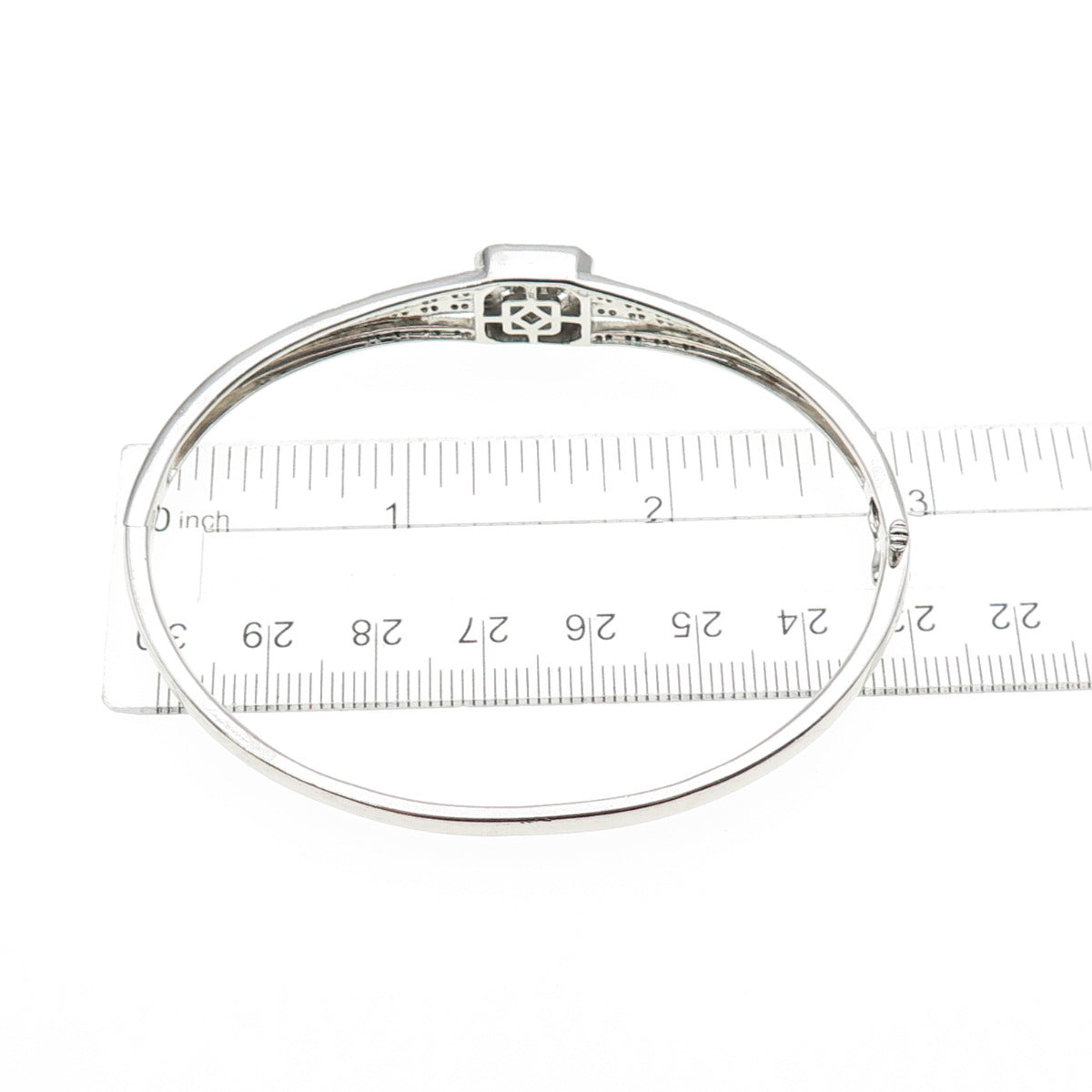 SUN 925 Sterling Silver Real Round-Cut Diamond Bangle Bracelet 7"
