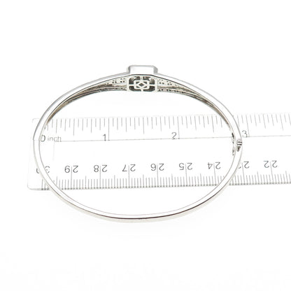 SUN 925 Sterling Silver Real Round-Cut Diamond Bangle Bracelet 7"