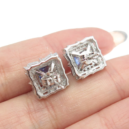 925 Sterling Silver White & Blue C Z Stud Earrings