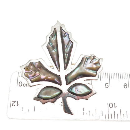 925 Sterling Silver Vintage Mexico Real Abalone Shell Maple Leaf Pin Brooch