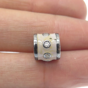 PANDORA 925 Sterling Silver Round-Cut Shaped C Z Cream Enamel Barrel Bead Charm