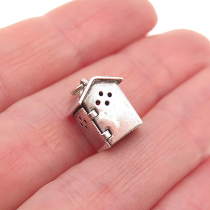 Wells 925 Sterling Silver Antique Art Deco Outhouse 3D Mini Open Charm Pendant