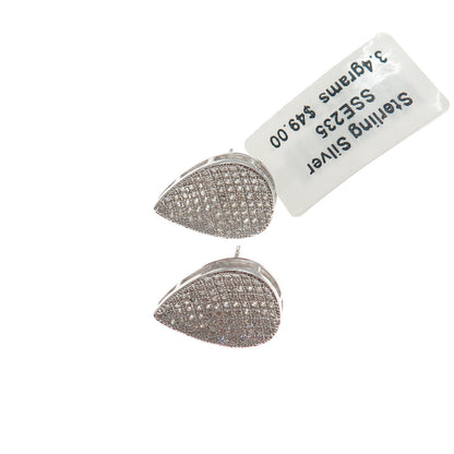 925 Sterling Silver Round-Cut C Z Teardrop Earrings