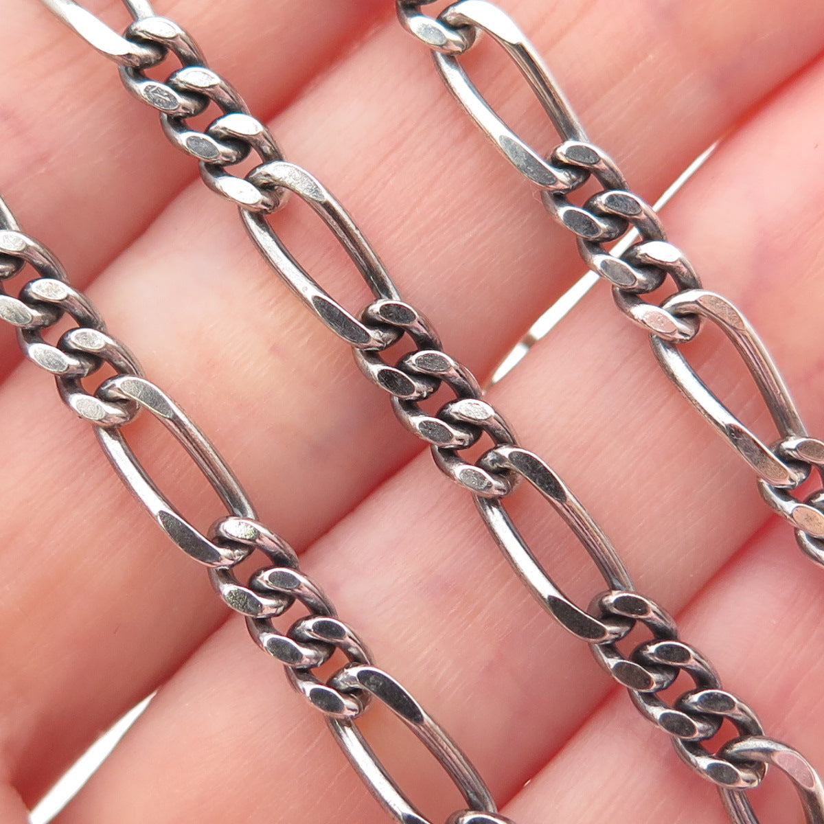 925 Sterling Silver Vintage Italy Figaro Chain Oxidized Necklace 24"