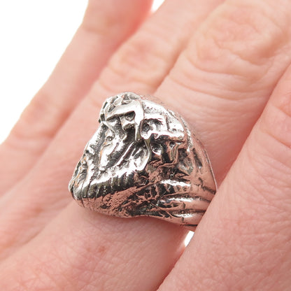 925 Sterling Silver Vintage Jesus Oxidized Ring Size 6.75