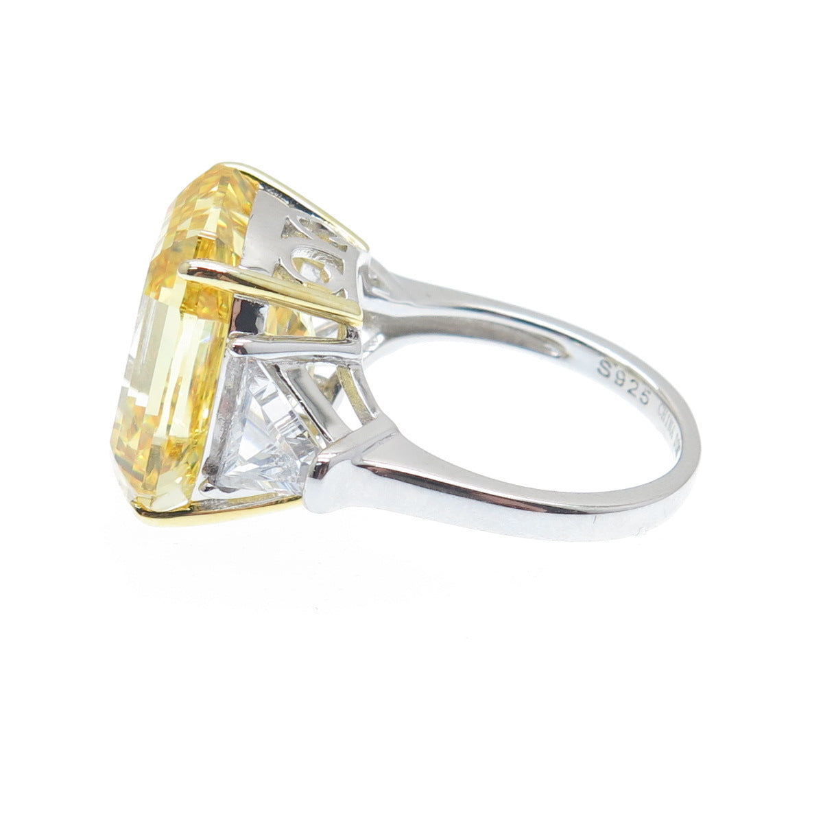 DSMK 925 Sterling Silver 2-Tone Canary & White Multi-Cut C Z Ring Size 7.25