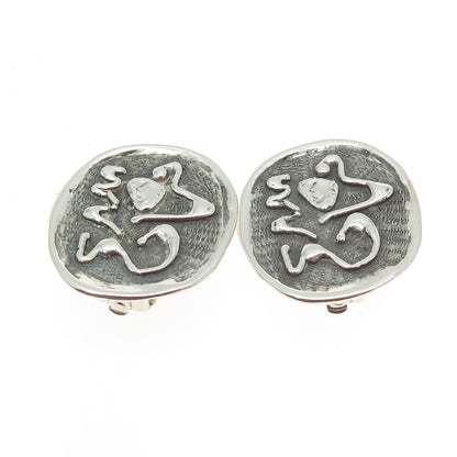 925 Sterling Silver Vintage Modernist Oxidized Clip On Earrings