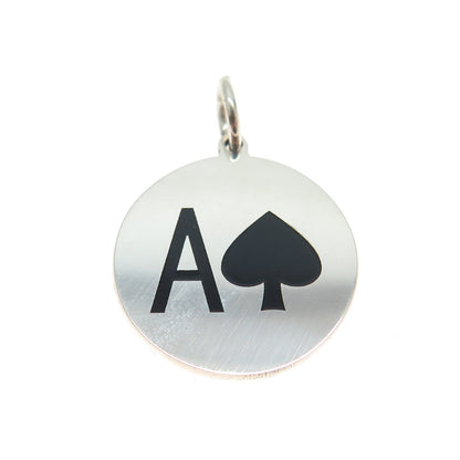 925 Sterling Silver Enamel Ace of Spades Playing Card Charm Pendant