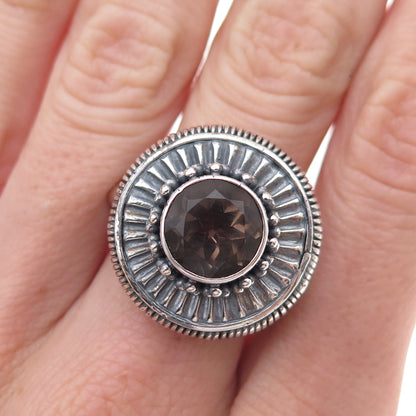 Samuel Benham 925 Sterling Silver Vintage Real Smoky Quartz Oxidized Ring Size 6