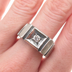 925 Sterling Silver Vintage Round-Cut C Z Oxidized Ring Size 8.75