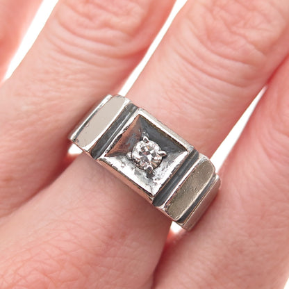925 Sterling Silver Vintage Round-Cut C Z Oxidized Ring Size 8.75