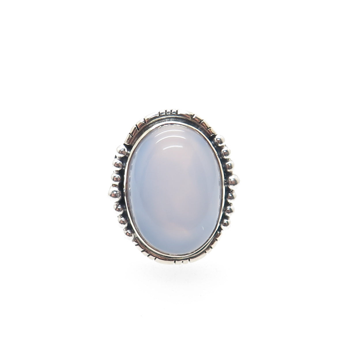 925 Sterling Silver Vintage Real Cabochon Chalcedony Beaded Ring Size 10
