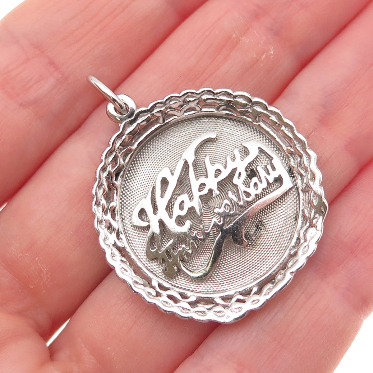 925 Sterling Silver Vintage Happy Anniversary Charm Pendant