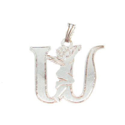 925 Sterling Silver Vintage Letter "W" Initial Cherub Pendant