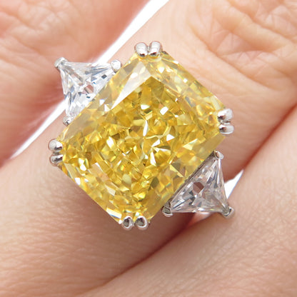 DSMK 925 Sterling Silver Canary & White Multi-Cut C Z Ring Size 6.25