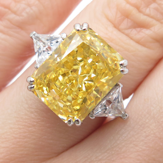 DSMK 925 Sterling Silver Canary & White Multi-Cut C Z Ring Size 6.25