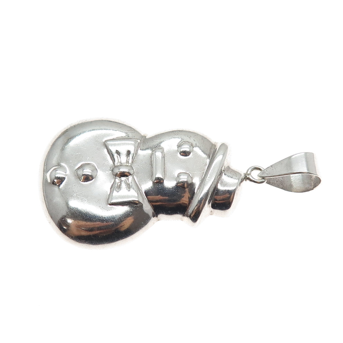 925 Sterling Silver Vintage Snowman Puffy Pendant
