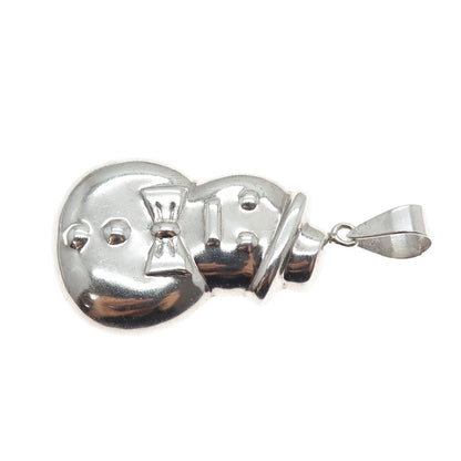 925 Sterling Silver Vintage Snowman Puffy Pendant
