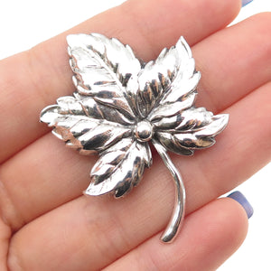 BEAU 925 Sterling Silver Vintage Floral Leaf Oxidized Pin Brooch