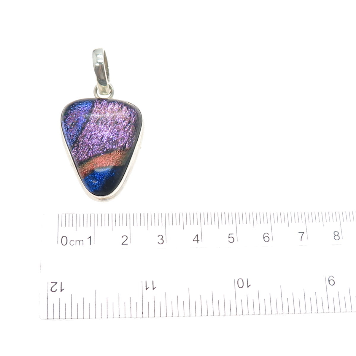 MD DESIGN 925 Sterling Silver Vintage Dichroic Glass Modernist Charm Pendant