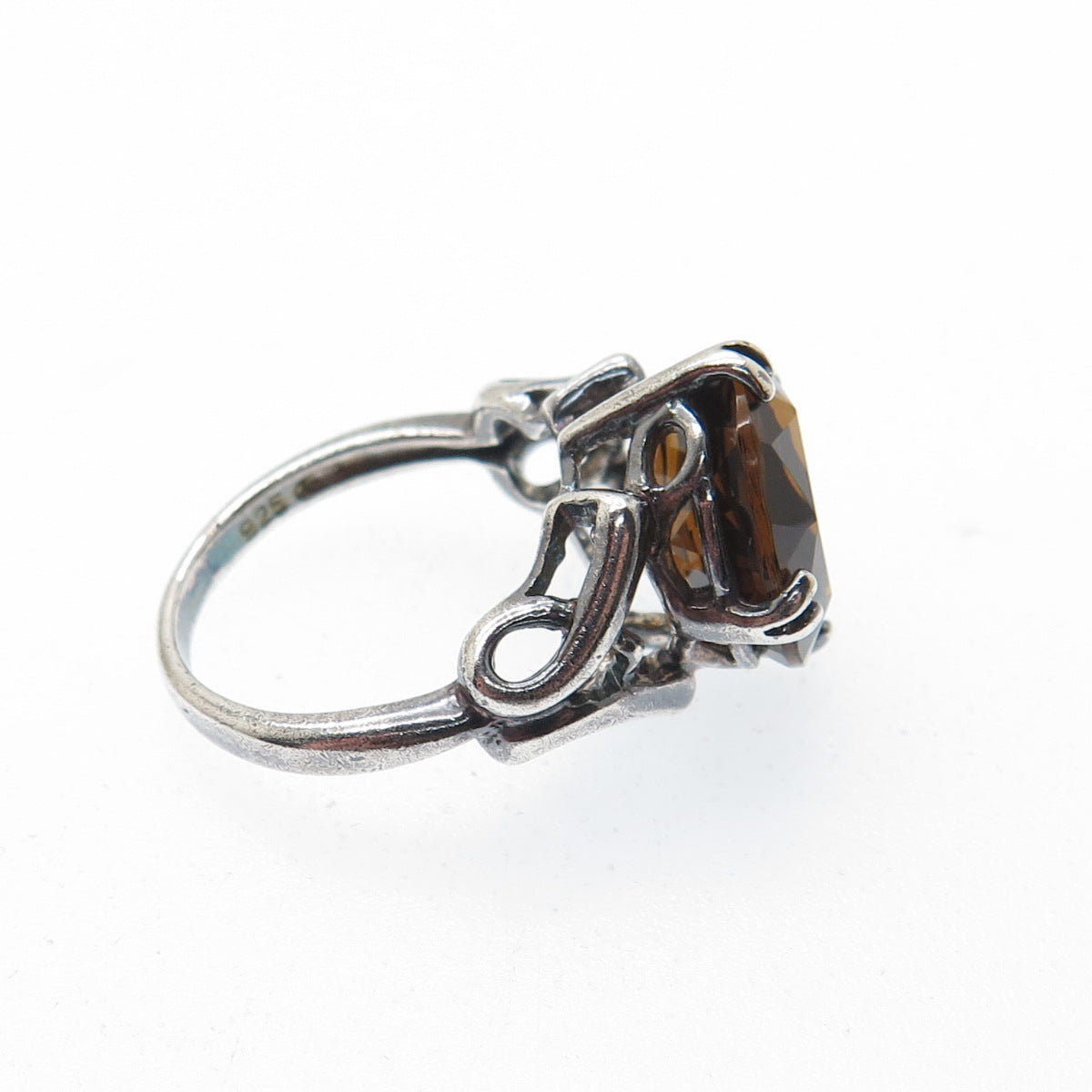 CLYDE DUNEIER CID Sterling Silver Vintage Smoky Citrine Modernist Ring Size 4.75